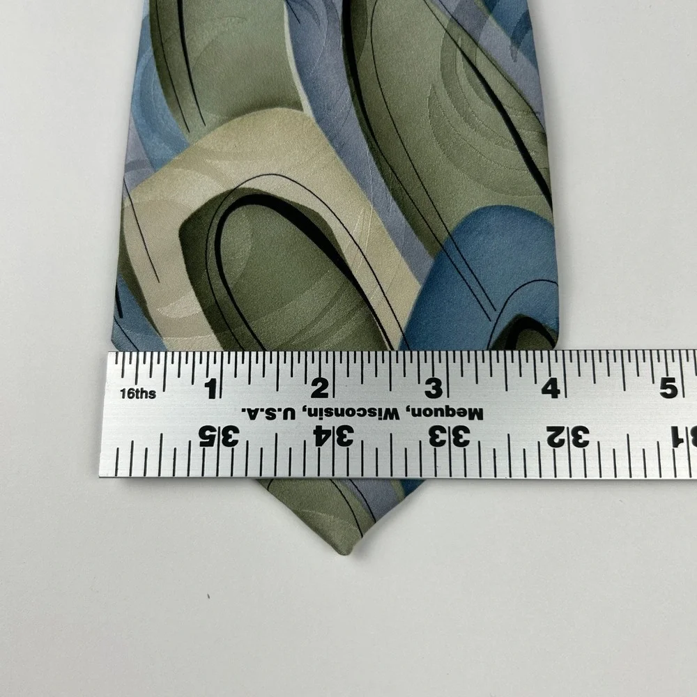 Vintage‎ 2004 J. Garcia Northern Lights Green Blue Geometric 100% Silk Tie China